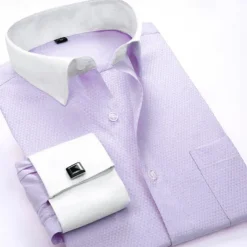 Men's Shirt Dress Shirt French Cuff Shirt Blue Yellow Pink Purple Long Sleeve Collar Wedding Business Smart Casual Clothing Apparel