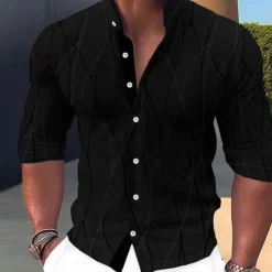 Men's Shirt Dress Shirt Geometric Pattern Outdoor Casual Black White Dark Green Brown Long Sleeve Stand Collar Summer Spring Clothing Apparel Print