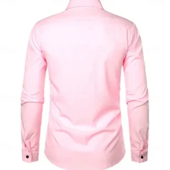 Men's Shirt Dress Shirt Plain Wedding Street Black White Pink Long Sleeve Turndown Summer Spring Clothing Apparel Lettuce Trim