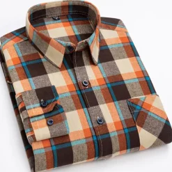 Men's Shirt Dress Shirt Plaid Office & Career Wedding Party Red Navy Blue Blue Orange Long Sleeve Lapel Spring & Fall Clothing Apparel Front Pocket