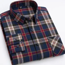 Men's Shirt Dress Shirt Plaid Office & Career Wedding Party Red Navy Blue Blue Orange Long Sleeve Lapel Spring & Fall Clothing Apparel Front Pocket