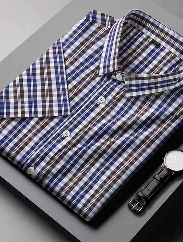 Men's Shirt Dress Shirt Plaid Office & Career Wedding Party Light Pink Light Blue Pink Dark Pink Short Sleeve Lapel Summer Clothing Apparel