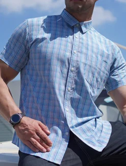 Men's Shirt Dress Shirt Plaid Office & Career Wedding Party Light Pink Light Blue Pink Dark Pink Short Sleeve Lapel Summer Clothing Apparel