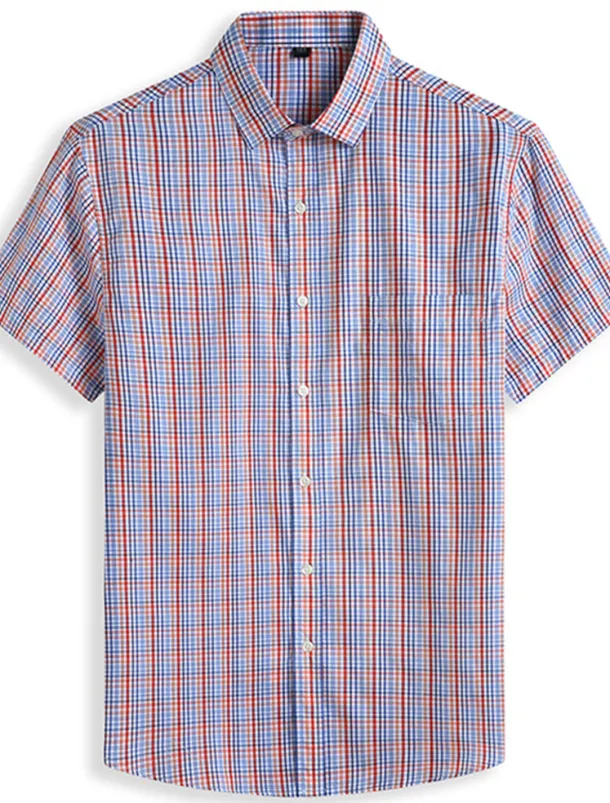 Men's Shirt Dress Shirt Plaid Office & Career Wedding Party Light Pink Light Blue Pink Dark Pink Short Sleeve Lapel Summer Clothing Apparel