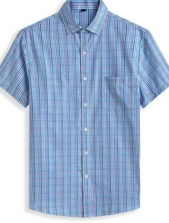 Men's Shirt Dress Shirt Plaid Office & Career Wedding Party Light Pink Light Blue Pink Dark Pink Short Sleeve Lapel Summer Clothing Apparel