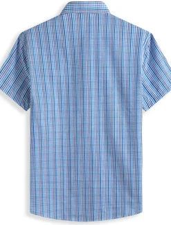 Men's Shirt Dress Shirt Plaid Office & Career Wedding Party Light Pink Light Blue Pink Dark Pink Short Sleeve Lapel Summer Clothing Apparel