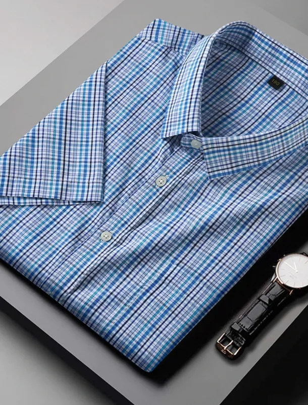 Men's Shirt Dress Shirt Plaid Office & Career Wedding Party Light Pink Light Blue Pink Dark Pink Short Sleeve Lapel Summer Clothing Apparel