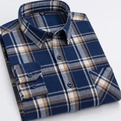 Men's Shirt Dress Shirt Plaid Office & Career Wedding Party Light Blue Black Navy Blue Blue Long Sleeve Lapel Spring & Fall Clothing Apparel Front Pocket