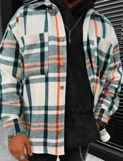 Men's Shirt Flannel Shirt Shirt Jacket Overshirt Plaid / Check Outdoor Street Beige Long Sleeve Collar Fall Winter Clothing Apparel Print