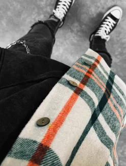 Men's Shirt Flannel Shirt Shirt Jacket Overshirt Plaid / Check Outdoor Street Beige Long Sleeve Collar Fall Winter Clothing Apparel Print