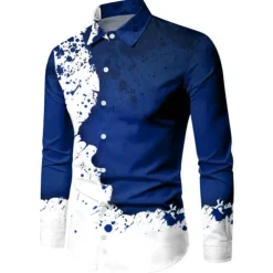 Men's Shirt Graphic Shirt Graphic Turndown Wine Blue Purple Green 3D Print Outdoor Halloween Long Sleeve Print Button-Down Clothing Apparel Vintage Cool Designer Casual