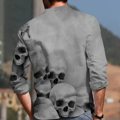 Men's Shirt Graphic Shirt Skull Stand Collar Black White+Black White Light Grey Gray 3D Print Outdoor Halloween Long Sleeve Print Button-Down Clothing Apparel Fashion Designer Casual Comfortable
