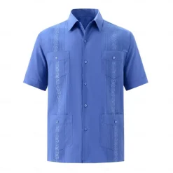 Men's Shirt Guayabera Shirt Light Yellow Black White Light Green Pink Short Sleeve Turndown School Performance Embroidered Clothing Apparel Elegant Vacation Vintage Neutral