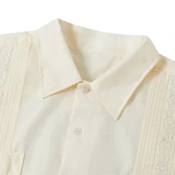 Men's Shirt Guayabera Shirt Light Yellow Black White Light Green Pink Short Sleeve Turndown School Performance Embroidered Clothing Apparel Elegant Vacation Vintage Neutral