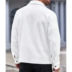Men's Shirt Jacket Overshirt Jacket Plain Vacation Daily Wear White Long Sleeve Lapel Fall & Winter Clothing Apparel Jacquard