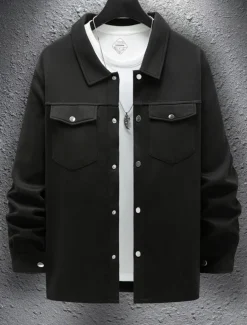 Men's Shirt Jacket Overshirts Transition Jacket Daily Lightweight Pocket Spring Plain Classic Lapel Regular Black Yellow Navy Blue Green Jacket
