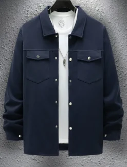 Men's Shirt Jacket Overshirts Transition Jacket Daily Lightweight Pocket Spring Plain Classic Lapel Regular Black Yellow Navy Blue Green Jacket