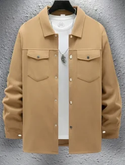 Men's Shirt Jacket Overshirts Transition Jacket Daily Lightweight Pocket Spring Plain Classic Lapel Regular Black Yellow Navy Blue Green Jacket