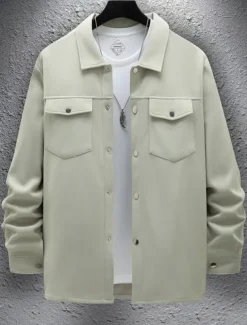 Men's Shirt Jacket Overshirts Transition Jacket Daily Lightweight Pocket Spring Plain Classic Lapel Regular Black Yellow Navy Blue Green Jacket