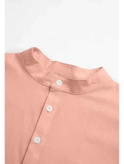 Men's Shirt Linen Shirt Band Collar Shirt Popover Shirt Summer Shirt Beach Wear Plain Vacation Casual Black White Yellow Pink Short Sleeve Henley Summer Clothing Apparel