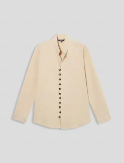 Men's Shirt Linen Shirt Beach Shirt Button Up Shirt Plain Casual Daily Black White Pink Orange Long Sleeve Band Collar Spring & Summer Clothing Apparel