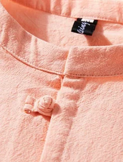 Men's Shirt Linen Shirt Chinese Collar Shirt Mandarin Collar Shirt Casual Shirt Cotton Linen Shirt Plain Vacation Casual Black White Pink Wine Long Sleeve Grandad Collar Spring & Summer Clothing