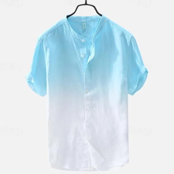 Men's Shirt Linen Shirt Cotton Linen Shirt Chinese Collar Shirt Mandarin Collar Shirt Summer Shirt Gradient Vacation Street Yellow Orange Green Light Blue Short Sleeve Grandad Collar Summer Clothing