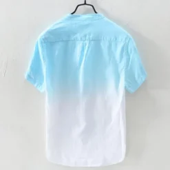 Men's Shirt Linen Shirt Cotton Linen Shirt Chinese Collar Shirt Mandarin Collar Shirt Summer Shirt Gradient Vacation Street Yellow Orange Green Light Blue Short Sleeve Grandad Collar Summer Clothing