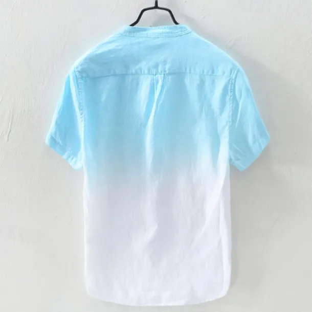 Men's Shirt Linen Shirt Cotton Linen Shirt Chinese Collar Shirt Mandarin Collar Shirt Summer Shirt Gradient Vacation Street Yellow Orange Green Light Blue Short Sleeve Grandad Collar Summer Clothing