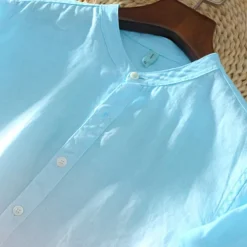 Men's Shirt Linen Shirt Cotton Linen Shirt Chinese Collar Shirt Mandarin Collar Shirt Summer Shirt Gradient Vacation Street Yellow Orange Green Light Blue Short Sleeve Grandad Collar Summer Clothing