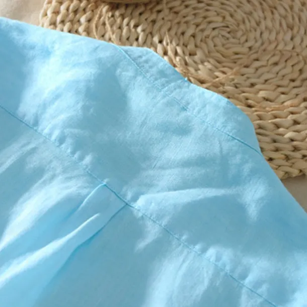 Men's Shirt Linen Shirt Cotton Linen Shirt Chinese Collar Shirt Mandarin Collar Shirt Summer Shirt Gradient Vacation Street Yellow Orange Green Light Blue Short Sleeve Grandad Collar Summer Clothing