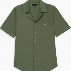 Men's Shirt Linen Shirt Cuban Collar Shirt Black Blue Brown Green Short Sleeve Solid Color Spring & Summer Street Daily Clothing Apparel