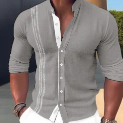 Men's Shirt Linen Shirt Embroidered Button Up Shirt Casual Shirt Summer Shirt Beach Shirt Black White Pink Long Sleeve Standing Collar Spring & Summer Casual Daily Clothing Apparel Embroidered