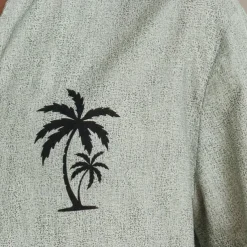 Men's Shirt Linen Shirt Green Long Sleeve Graphic Trees / Leaves Turndown Shirt Collar Outdoor Causal Button Clothing Apparel