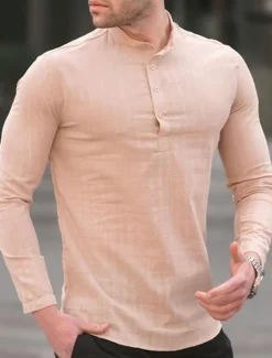 Men's Shirt Linen Shirt Popover Shirt Summer Shirt Beach Shirt Black White Blue Long Sleeve Plain Henley Spring & Summer Casual Daily Clothing Apparel