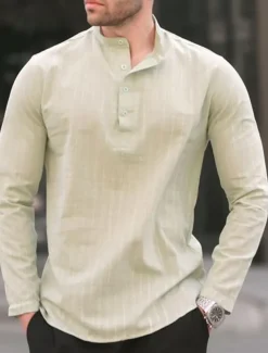 Men's Shirt Linen Shirt Popover Shirt Summer Shirt Beach Shirt Black White Blue Long Sleeve Plain Henley Spring & Summer Casual Daily Clothing Apparel