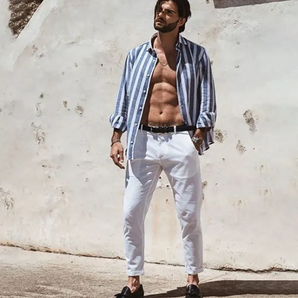 Men's Shirt Linen Shirt Summer Shirt Casual Shirt Beach Shirt Button Up Shirt Striped Vacation Holiday Black Yellow Pink Red Long Sleeve Turndown Spring & Fall Clothing Apparel Button-Down