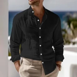 Men's Shirt Linen Shirt Summer Shirt Beach Wear Button Up Shirt Plain Vacation Curise Black White Pink Blue Long Sleeve Collar Spring & Summer Clothing Apparel