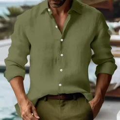 Men's Shirt Linen Shirt Summer Shirt Beach Shirt Button Up Shirt Plain Vacation Curise Black Pink Green Gray Long Sleeve Collar Spring & Summer Clothing Apparel