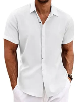 Men's Shirt Linen Shirt Summer Shirt Casual Shirt Beach Shirt Button Down Shirt Plain Casual Daily Black White Blue Green Short Sleeve Lapel Summer Clothing Apparel
