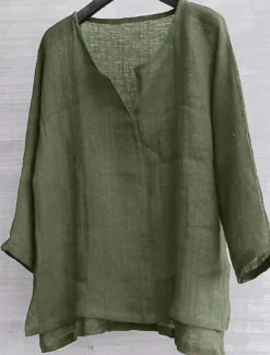 Men's Shirt Linen Shirt Summer Shirt Beach Wear Solid Color Street Hawaiian ArmyGreen Black White Orange Long Sleeve Collar Clothing Apparel