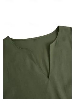 Men's Shirt Linen Shirt Summer Shirt Beach Wear Solid Color Street Hawaiian ArmyGreen Black White Orange Long Sleeve Collar Clothing Apparel