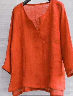 Men's Shirt Linen Shirt Summer Shirt Beach Wear Solid Color Street Hawaiian ArmyGreen Black White Orange Long Sleeve Collar Clothing Apparel