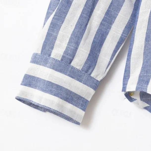 Men's Shirt Linen Shirt Summer Shirt Beach Shirt Cotton Linen Shirt Striped Shirts Striped Vacation Hawaiian Yellow Red Blue Green Long Sleeve Turndown Spring & Fall Clothing Apparel Button-Down