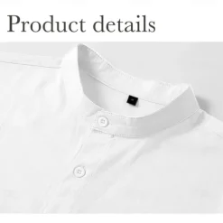 Men's Shirt Linen Shirt Summer Shirt White Long Sleeve Solid Color Standing Collar Spring & Summer Street Daily Clothing Apparel