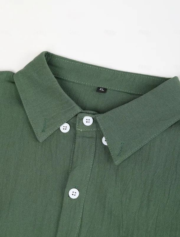 Men's Shirt Linen Shirt Summer Shirt Beach Shirt Untucked Shirts Solid Color Outdoor Vacation Black Brown Green Khaki Long Sleeve Turndown Spring & Fall Clothing Apparel Button-Down