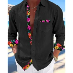 Men's Shirt Linen Shirt Summer Shirt Beach Wear Button Up Shirt Plain Vacation Curise Black White Pink Blue Long Sleeve Collar Spring & Summer Clothing Apparel
