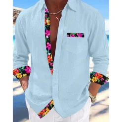 Men's Shirt Linen Shirt Summer Shirt Beach Wear Button Up Shirt Plain Vacation Curise Black White Pink Blue Long Sleeve Collar Spring & Summer Clothing Apparel