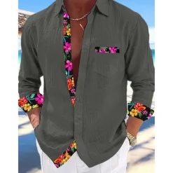 Men's Shirt Linen Shirt Summer Shirt Beach Wear Button Up Shirt Plain Vacation Curise Black White Pink Blue Long Sleeve Collar Spring & Summer Clothing Apparel