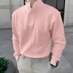 Men's Shirt Popover Shirt Summer Shirt Casual Shirt Black Pink Light Grey Gray Long Sleeve Solid Color Standing Collar Street Daily Clothing Apparel Fashion Casual Comfortable